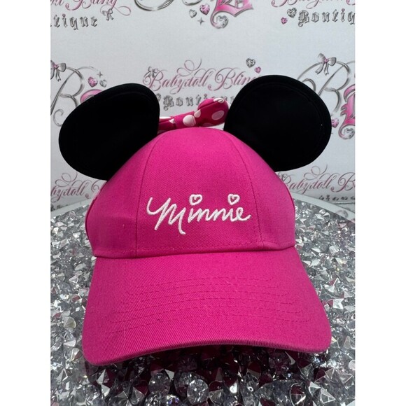 Disney hat ears bright pink black Minnie Pink Baseball Cap with Black Ears main image 7